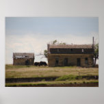 Buffalo and old Native Kansas Limestone Buildings Print