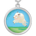 Buffalo art fun happy leaping white bison painting necklaces