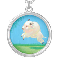 Buffalo art fun happy leaping white bison painting necklaces