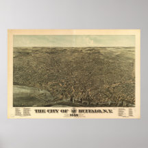 Buffalo New York 1880 Antique Panoramic Map Poster