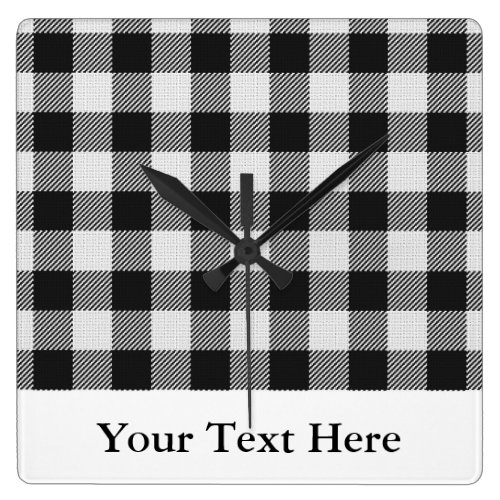 Buffalo Plaid Black White Personalized Square Wall Clock Buffalo Plaid Black White Personalized Square Wall Clock