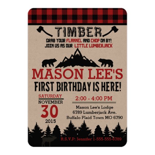 Buffalo Plaid Lumberjack First Birthday Invitation Zazzle