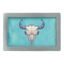 Buffalo Skull on Faux Turquoise Rectangular Belt Buckles