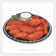 Buffalo wings with blue cheese stickers