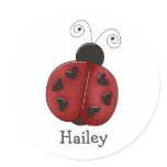 round_sticker - Buggin' You Again - country critters for the garden lover. Cute and whimsical ladybug with heart-shaped dots and curly antennae. Created using artwork by Country Life Graphics.: Sizes  Available colors: 0