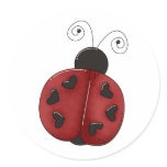 round_sticker - Buggin' You Again - country critters for the garden lover. Cute and whimsical ladybug with heart-shaped dots and curly antennae. Created using artwork by Country Life Graphics.: Sizes  Available colors: 0