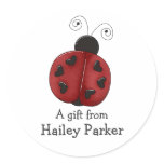round_sticker - Buggin' You Again - country critters for the garden lover. Cute and whimsical ladybug with heart-shaped dots and curly antennae. Created using artwork by Country Life Graphics.: Sizes  Available colors: 0