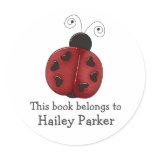 round_sticker - Buggin' You Again - country critters for the garden lover. Cute and whimsical ladybug with heart-shaped dots and curly antennae. Created using artwork by Country Life Graphics.: Sizes  Available colors: 0