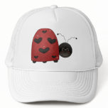 zaz_trucker_hat - Buggin' You too - country critters for the garden lover. A whimsical and smiling red ladybug with heart-shaped black dots. Created using artwork by Country Life Graphics.: Sizes  Available colors: white_white