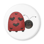 round_magnet - Buggin' You too - country critters for the garden lover. A whimsical and smiling red ladybug with heart-shaped black dots. Created using artwork by Country Life Graphics.: Sizes  Available colors: 0