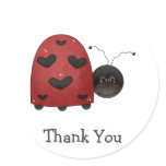 round_sticker - Buggin' You too - country critters for the garden lover. A whimsical and smiling red ladybug with heart-shaped black dots. Created using artwork by Country Life Graphics.: Sizes  Available colors: 0