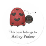 round_sticker - Buggin' You too - country critters for the garden lover. A whimsical and smiling red ladybug with heart-shaped black dots. Created using artwork by Country Life Graphics.: Sizes  Available colors: 0