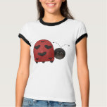 ladies_casual_ringer_tshirt - Buggin' You too - country critters for the garden lover. A whimsical and smiling red ladybug with heart-shaped black dots. Created using artwork by Country Life Graphics.: Sizes s,m,l,xl Available colors: whiteblack