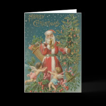 Bugle Santa Angels Christmas Card