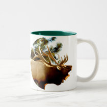 BUGLING ELK IN PINES mugs