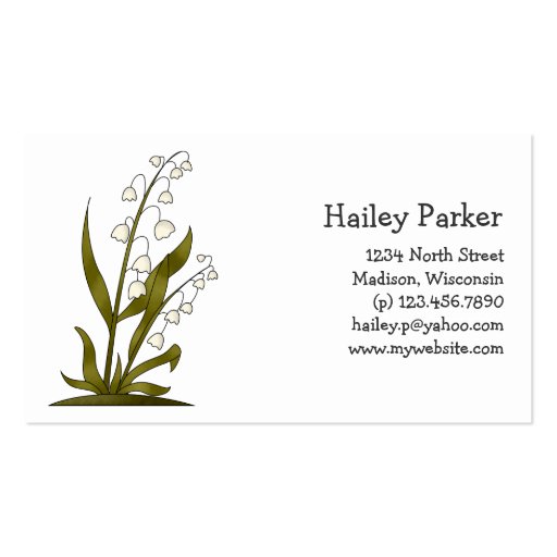 Bugs 'n' Blooms · Lily of the Valley Business Card (front side)