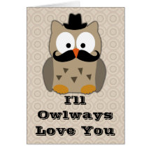 Búho con el día de San Valentín del bigote Felicitaciones