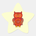 Búho psicodélico rojo pegatinas forma de estrellaes personalizadas