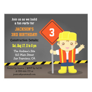 Builder Boy Construction Theme Birthday Party Personalized Invitation