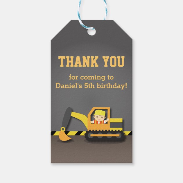 Builder Boy Excavator Construction Party Birthday Pack Of Gift Tags 1/3