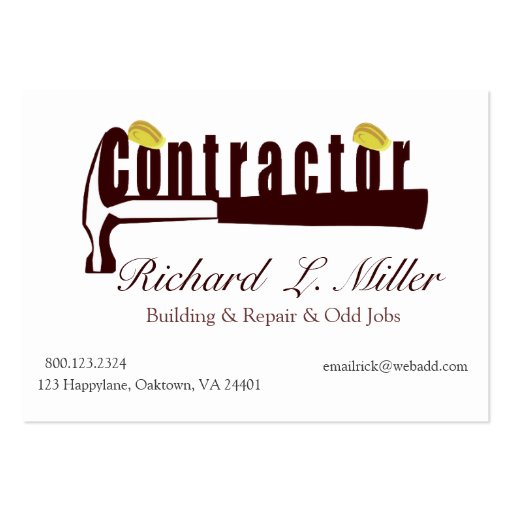 Builder Constructing Contractor Business Card Templates (front side)