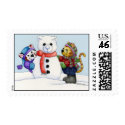 Building a Snow Cat Postage Stamp stamp