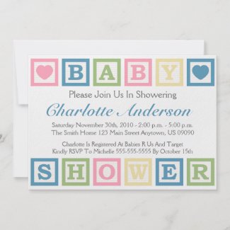 Building Blocks Baby Shower Invitiations (Blue) invitation