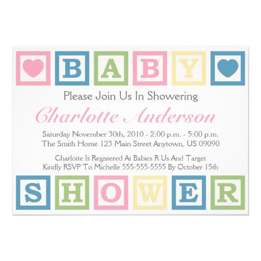Building Blocks Baby Shower Invitiations (Pink) Announcement