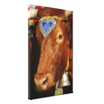 Bull and bell stretched canvas print