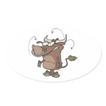 bull cartoon oval sticker