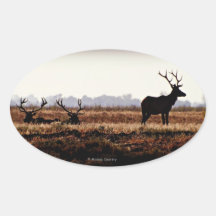 Bull Elk Silhouette Oval Sticker