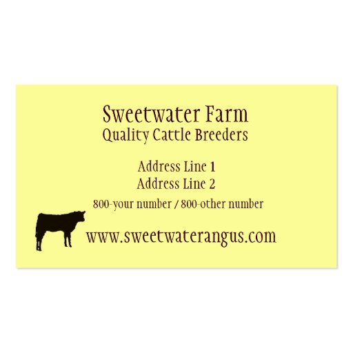 Bull or Cattle Farm Standard Business Card 2 (back side)