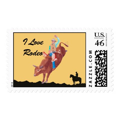 Bull Rider ~ I Love Rodeo Postage Stamp by Yehawlady