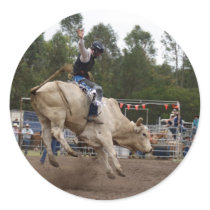 BULL RIDING BERT ROUND STICKERS