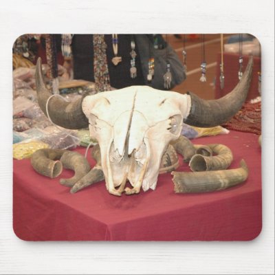 Bull Skull with Horns Mouse Mats by wolfmountainstudio