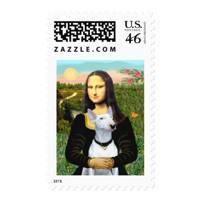 Bull Terrier 1 - Mona Lisa Postage Stamp by masterpiecedogs