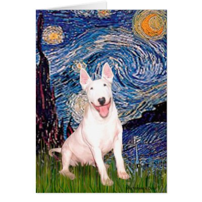 Bull Terrier 4 - Starry Night (Vert) Greeting Cards by masterpiecedogs