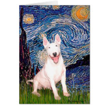 Bull Terrier 4 - Starry Night (Vert) Greeting Cards