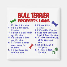 BULL TERRIER Property Laws 2 Fridge Magnets