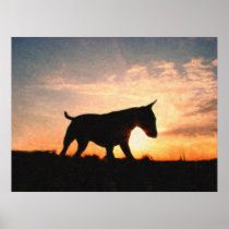 Bull Terrier Sunset Oil Paint Style Posters