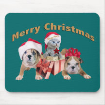 Bulldog and Kittens Merry Christmas gifts Mouse Pads