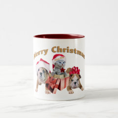 Bulldog and Kittens Merry Christmas gifts Mugs