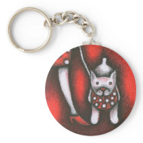 bulldog and woman keychains