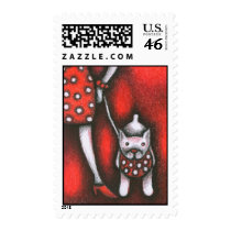 bulldog and woman postage by VioDeSign bulldog and woman postage