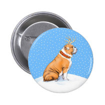 Bulldog Christmas Reindeer Red & White buttons