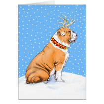 Bulldog Christmas Reindeer Red & White cards