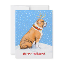 Bulldog Christmas Reindeer Red & White Custom Announcements