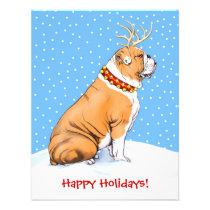Bulldog Christmas Reindeer Red & White invitations