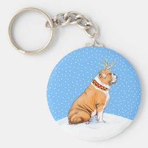 Bulldog Christmas Reindeer Red & White keychains