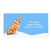 Bulldog Christmas Reindeer Red & White labels